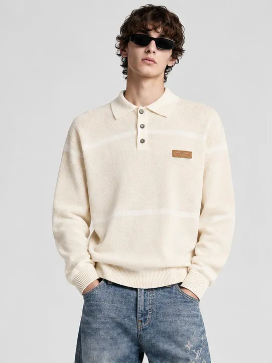 Louis Vuitton/Louis Vuitton leather label color block knitted Polo sweater